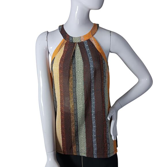 Outback Red Halter Top Blouse Size Small Earthy Tones Colorblock Black Back - Picture 1 of 11